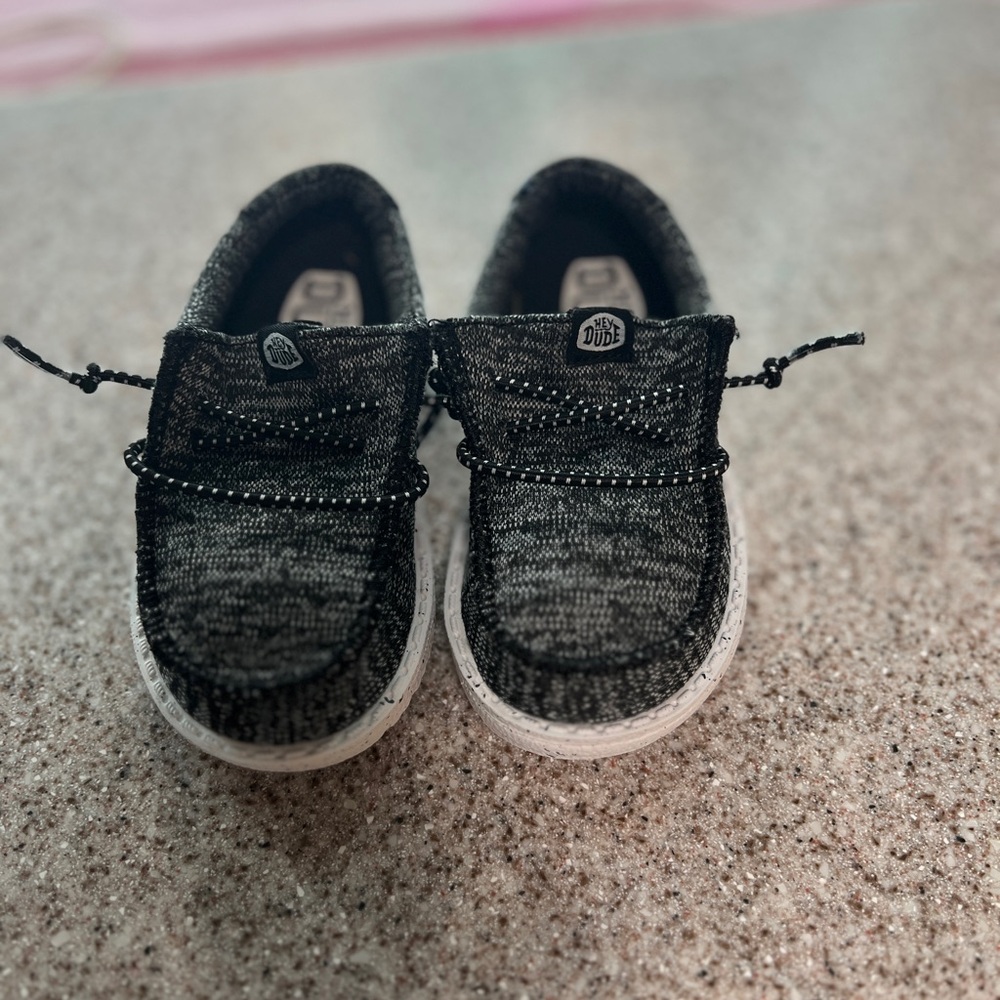 Hey Dude Black Knit Kids Slip-On Sneakers with White Soles